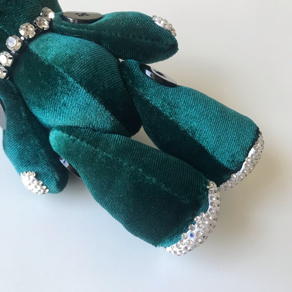 Green Velvet Rhinestone Moveable Bear Bag Charm Key Chain - Picture 12 of 16